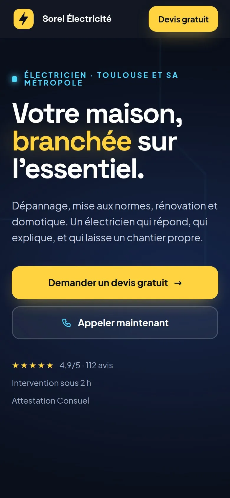 Démo Électricien sur téléphone