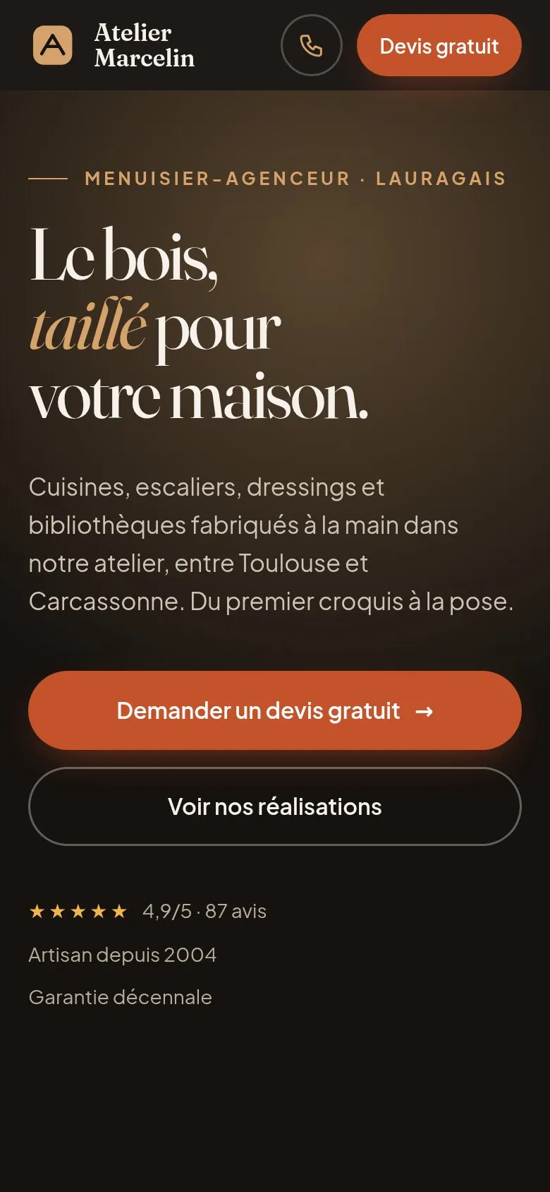 Démo Menuisier sur téléphone